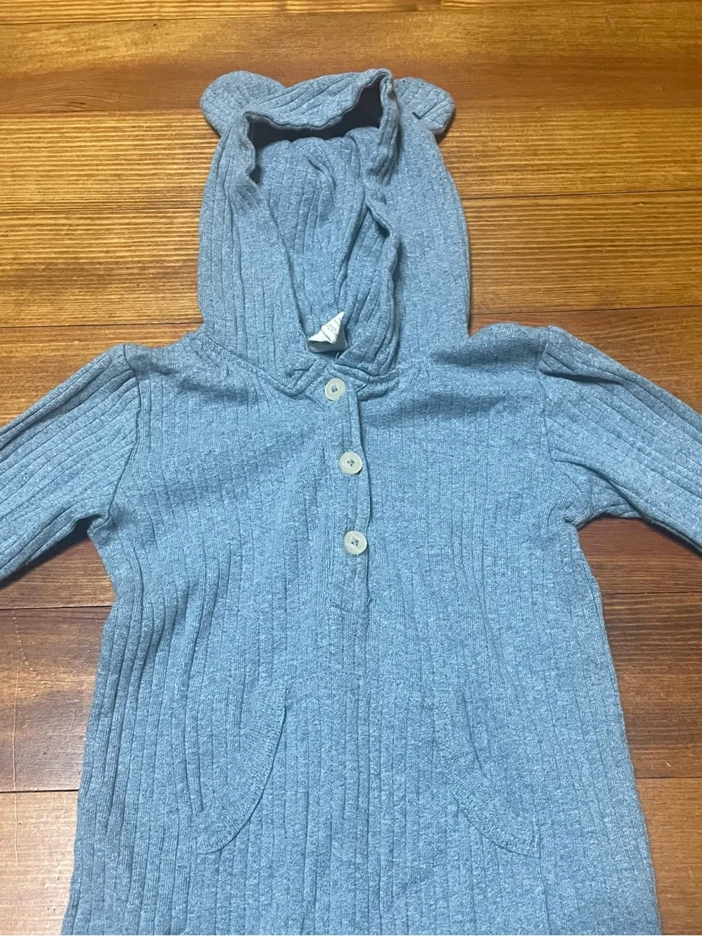 kate quinn Light Blue Ribbed Hooded Footie with Bear Ears Size 18-24 Months